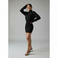 Ribbed Knit Turtleneck Long Sleeve Dress for Casual or Office Wear