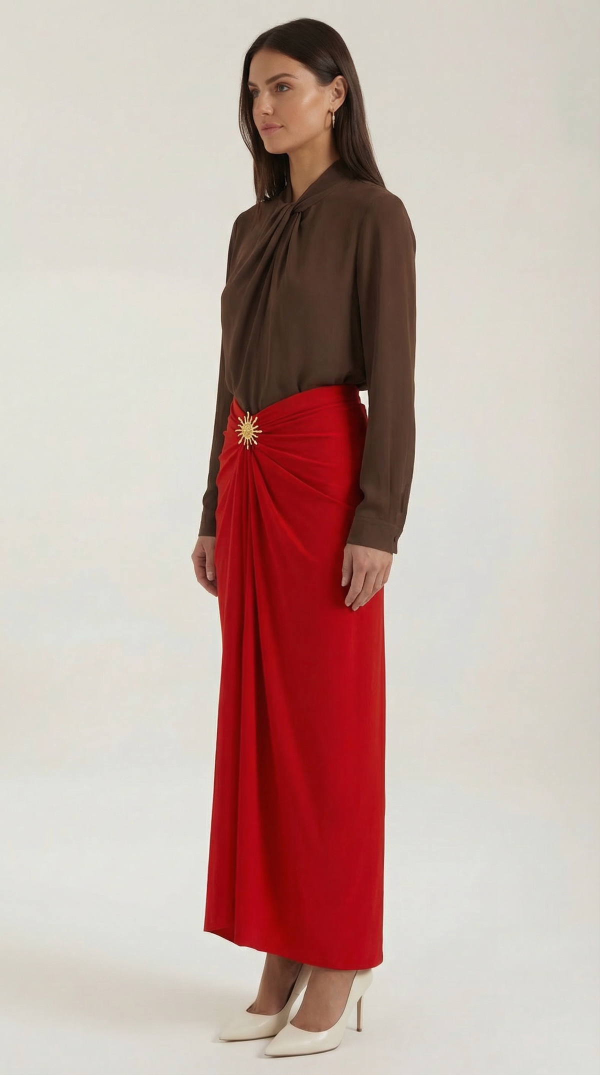 Ruched Midi Skirt in Soft Fabric - Elegant Casual Wear for Women - Versatile Everyday Style