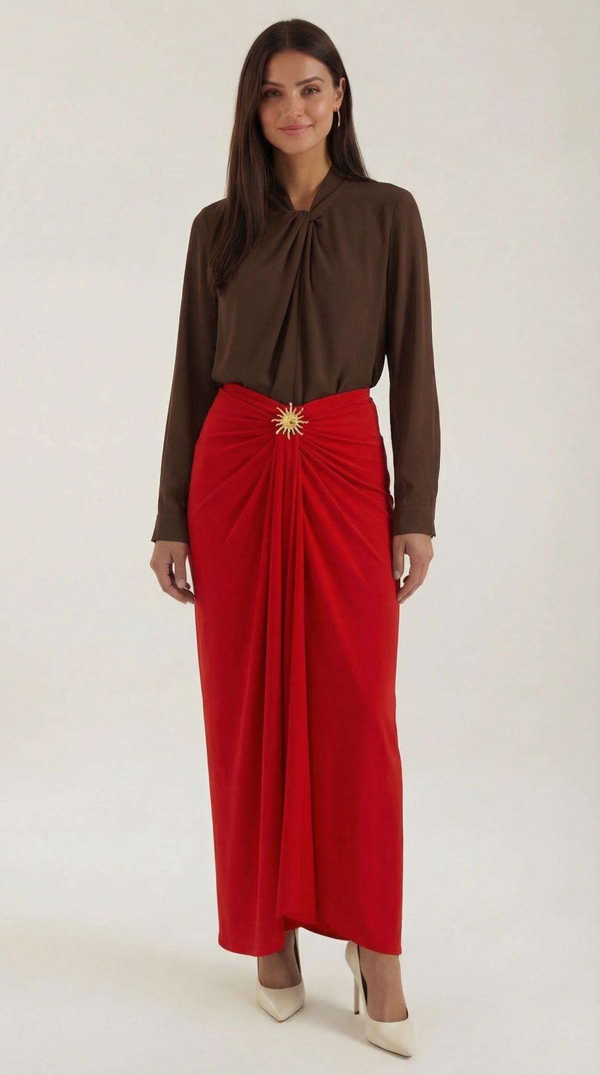 Ruched Midi Skirt in Soft Fabric - Elegant Casual Wear for Women - Versatile Everyday Style