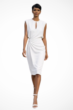 Ruched Wrap Midi Dress for Women with Cap Sleeves - Elegant Casual Wear