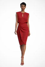 Ruched Wrap Midi Dress for Women with Cap Sleeves - Elegant Casual Wear