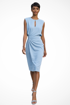 Ruched Wrap Midi Dress for Women with Cap Sleeves - Elegant Casual Wear