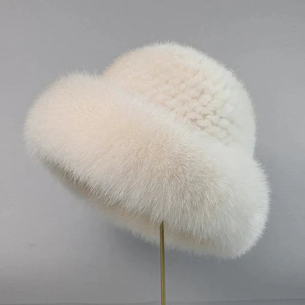 Women's Mink Fur Hat – Warm Winter Accessory – Pearl White