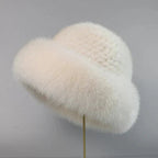 Women's Mink Fur Hat – Warm Winter Accessory – Pearl White
