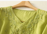 V-Neck Cotton Blouse for Women - Casual Everyday Wear Top