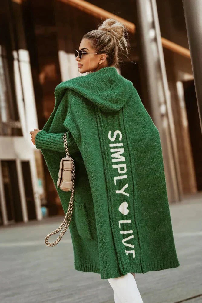Women's Longline Open Cardigan – Relaxed Layering – Green