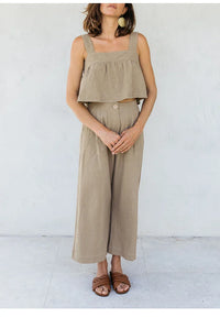 Pleated Linen Culotte Pants for Women - Lightweight, Casual Summer Trousers