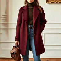 Women's Wool Blend Trench Coat – Mid-Length – Burgundy