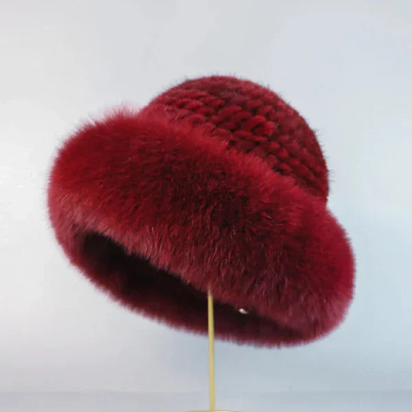 Women's Mink Fur Hat – Warm Winter Accessory – Red Wine