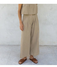Pleated Linen Culotte Pants for Women - Lightweight, Casual Summer Trousers