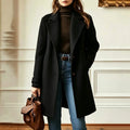 Women's Wool Blend Trench Coat – Mid-Length – Black