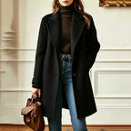 Women's Wool Blend Trench Coat – Mid-Length – Black