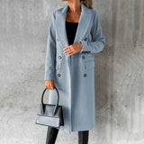 Women's Wool Trench Coat – Slim Fit, Office & Casual – Sky Blue