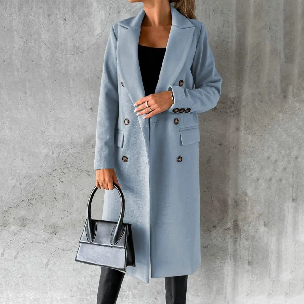 Women's Wool Trench Coat – Slim Fit, Office & Casual – Sky Blue