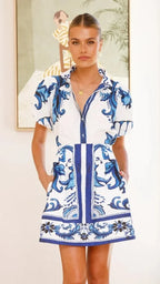 Floral Linen Two-Piece Dress for Women - Casual Summer Outfit