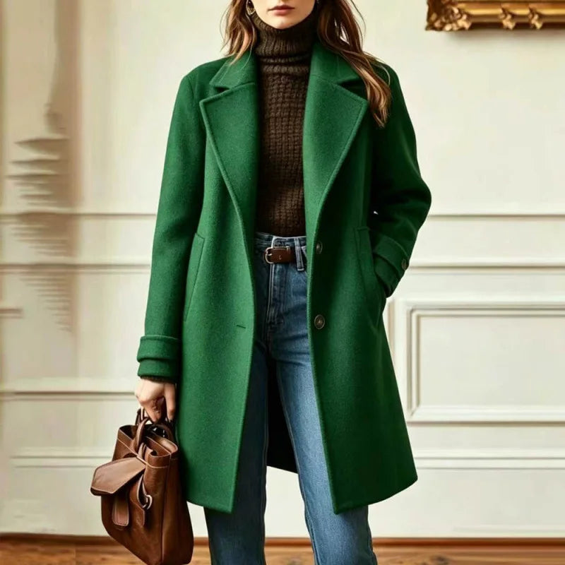 Women's Wool Blend Trench Coat – Mid-Length – Green