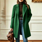 Women's Wool Blend Trench Coat – Mid-Length – Green