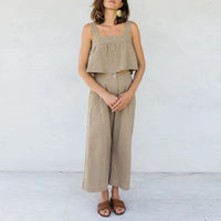 Pleated Linen Culotte Pants for Women - Lightweight, Casual Summer Trousers