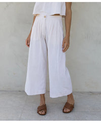 Pleated Linen Culotte Pants for Women - Lightweight, Casual Summer Trousers