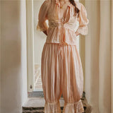 Sage Lace Ruffle Two-Piece Set - Women's Fashion Outfit for Casual Wear