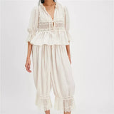 Sage Lace Ruffle Two-Piece Set - Women's Fashion Outfit for Casual Wear