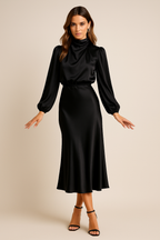 Satin Midi Dress for Women with Adjustable Straps - Casual Style for Everyday Wear