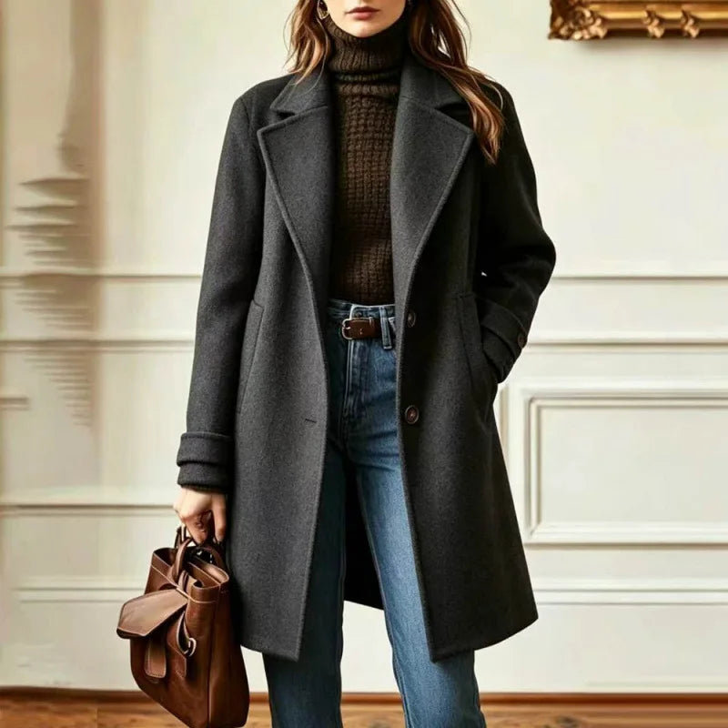 Women's Wool Blend Trench Coat – Mid-Length – Gray
