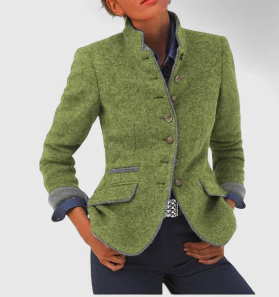 Women's Elegant Cardigan – Casual Wear, Office Style – Green
