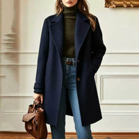 Women's Wool Blend Trench Coat – Mid-Length – Blue