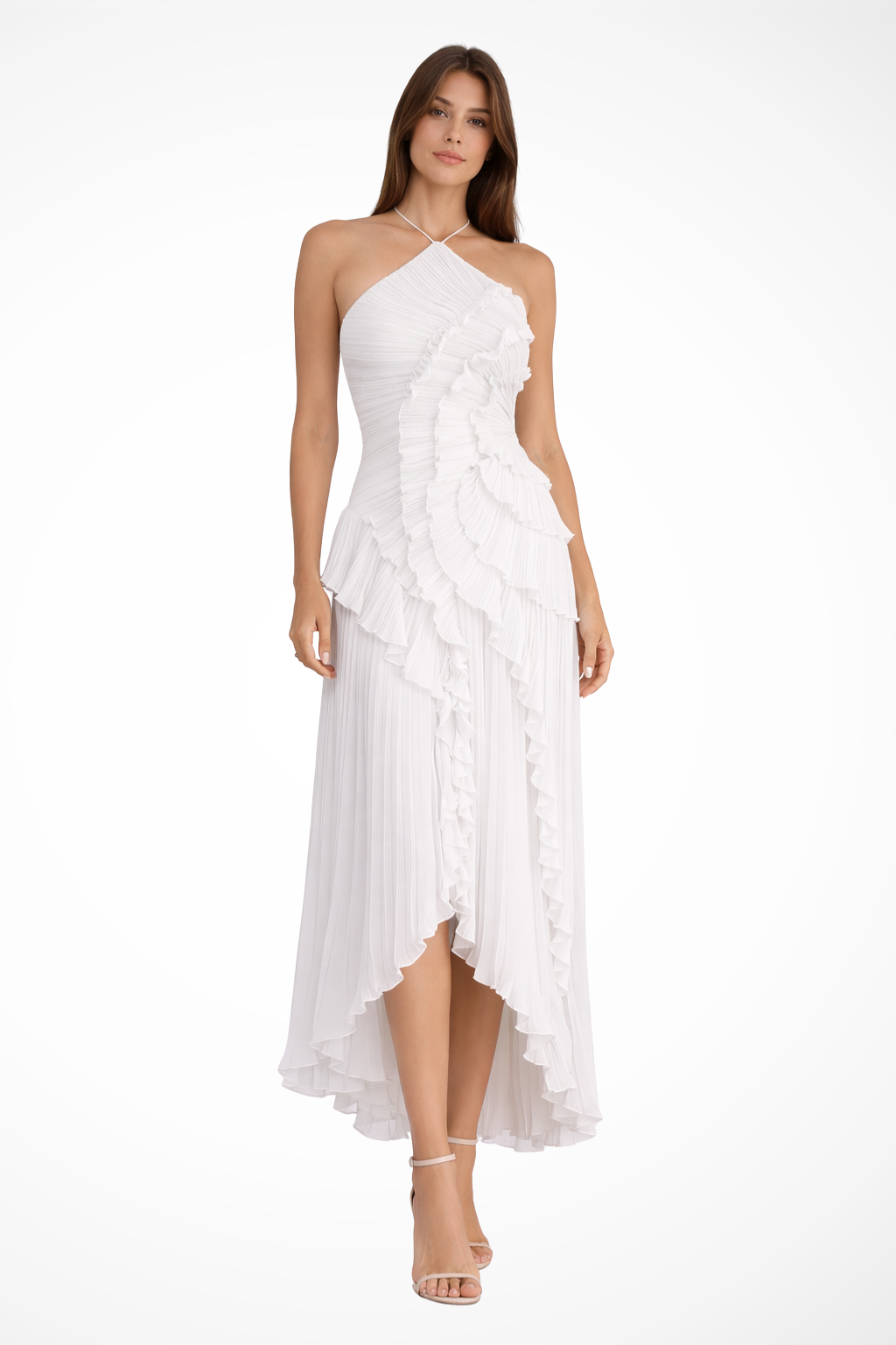 Sleeveless Halter Backless Ruffled Maxi Dress for Summer Wedding Guests