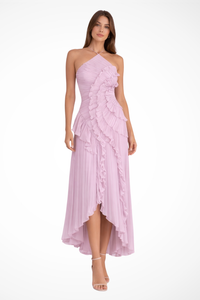 Sleeveless Halter Backless Ruffled Maxi Dress for Summer Wedding Guests
