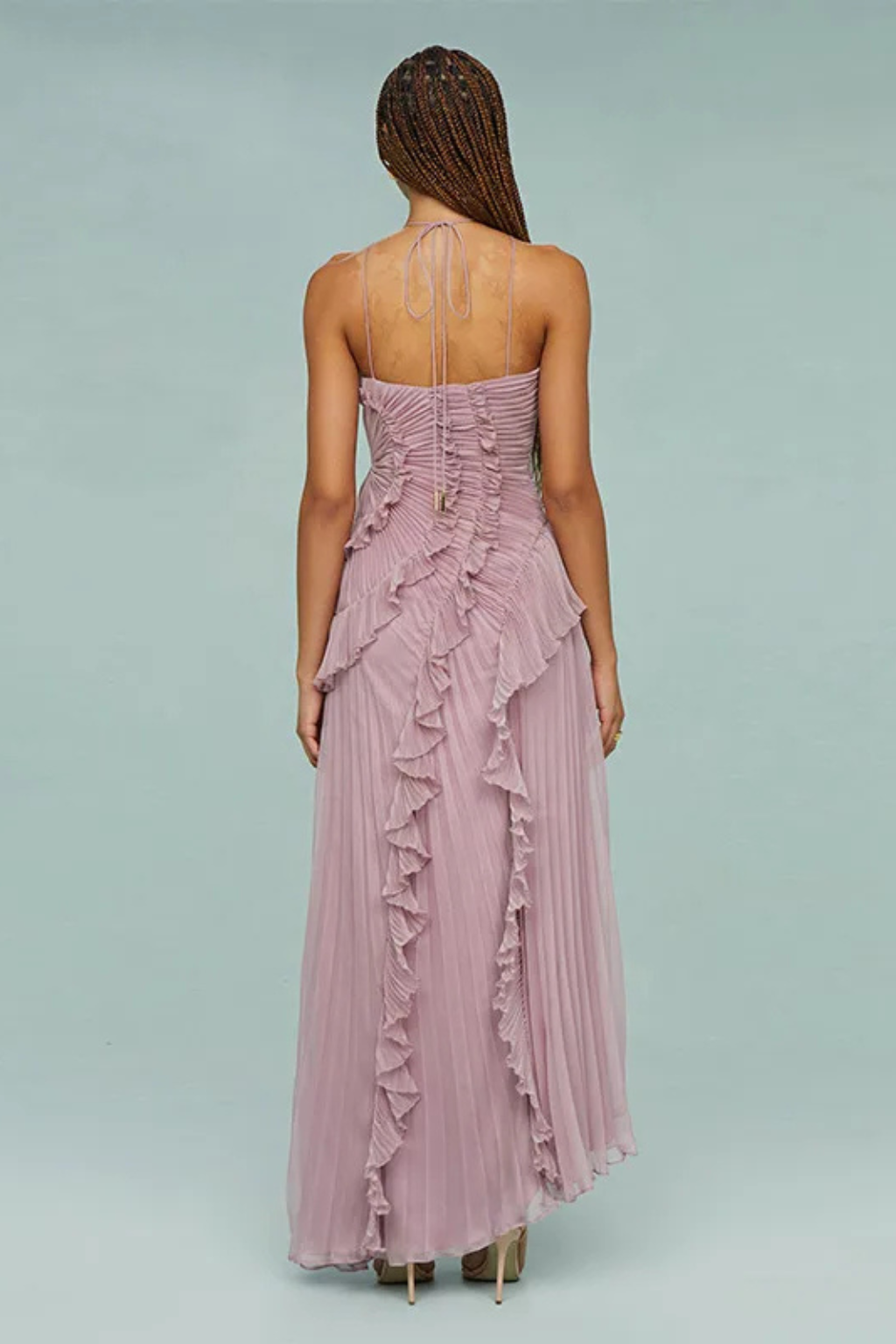 Sleeveless Halter Backless Ruffled Maxi Dress for Summer Wedding Guests