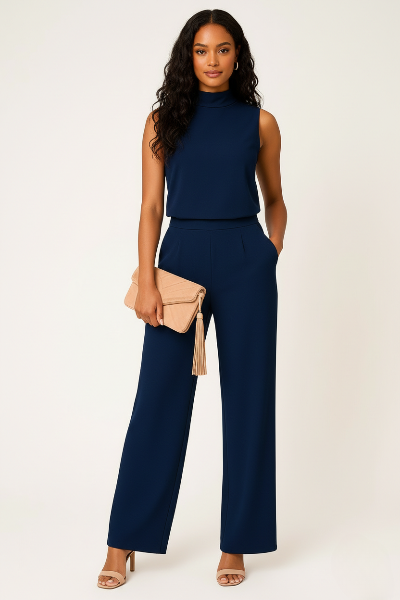 Sleeveless Wide-Leg Jumpsuit in Soft Fabric | Elegant and Versatile Outfit for Casual or Formal Occasions
