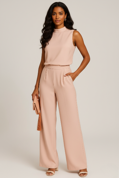 Sleeveless Wide-Leg Jumpsuit in Soft Fabric | Elegant and Versatile Outfit for Casual or Formal Occasions