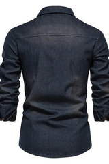 Slim Fit Long Sleeve Denim Shirt for Men - Casual Button Down Design