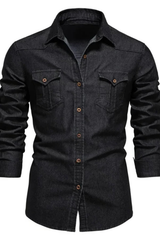 Slim Fit Long Sleeve Denim Shirt for Men - Casual Button Down Design