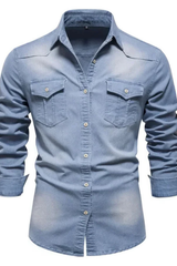Slim Fit Long Sleeve Denim Shirt for Men - Casual Button Down Design