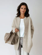 Women's Loose Fit Wool Blend Coat with Button Closure – Beige ( Almost sold out)
