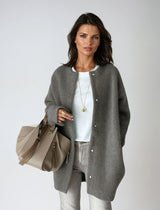 Women's Loose Fit Wool Blend Coat with Button Closure – Grey
