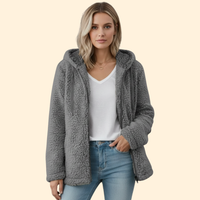 Women's Hooded Teddy Jacket – Cosy Layering – Dark Gray
