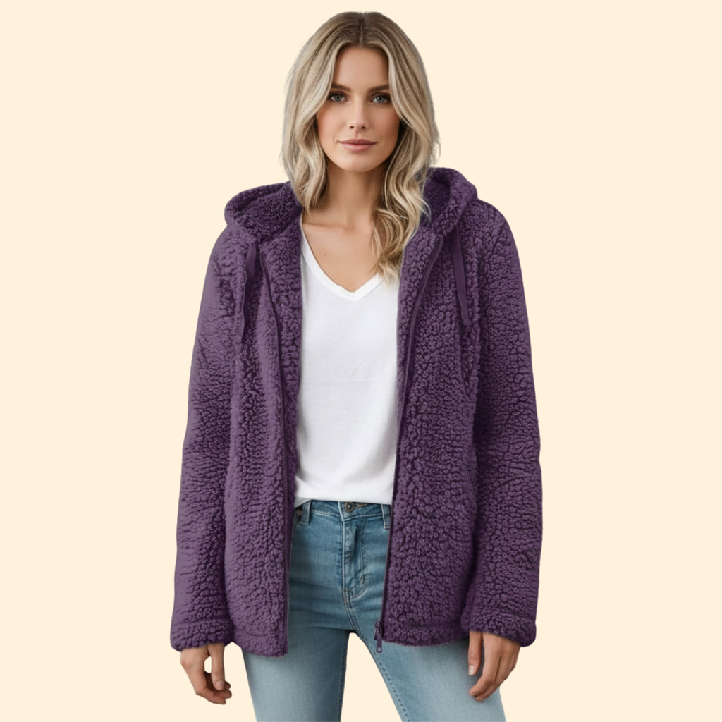 Women's Hooded Teddy Jacket – Cosy Layering – Purple