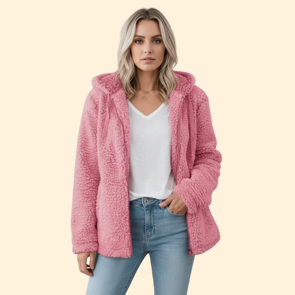 Women's Hooded Teddy Jacket – Cosy Layering – Pink