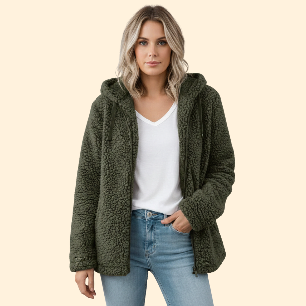Women's Hooded Teddy Jacket – Cosy Layering – Green