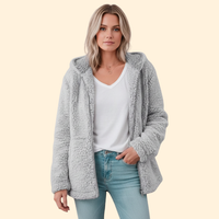 Women's Hooded Teddy Jacket – Cosy Layering – Light Gray