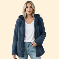 Women's Hooded Teddy Jacket – Cosy Layering – Blue