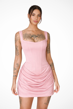 Square Neck Corset Mini Dress | Women's Wedding Guest Outfit in Elegant Fabric