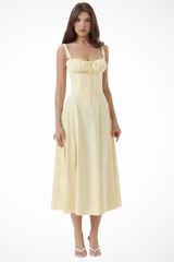 Square Neck Floral Midi Dress with Bow Detail for Wedding Guests