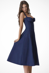 Square Neck Floral Midi Dress with Bow Detail for Wedding Guests
