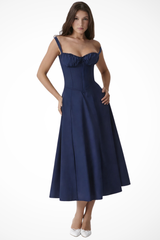 Square Neck Floral Midi Dress with Bow Detail for Wedding Guests