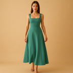 Square Neck Midi Dress for Women | Elegant Casual or Formal Wear | Versatile Style for Any Occasion